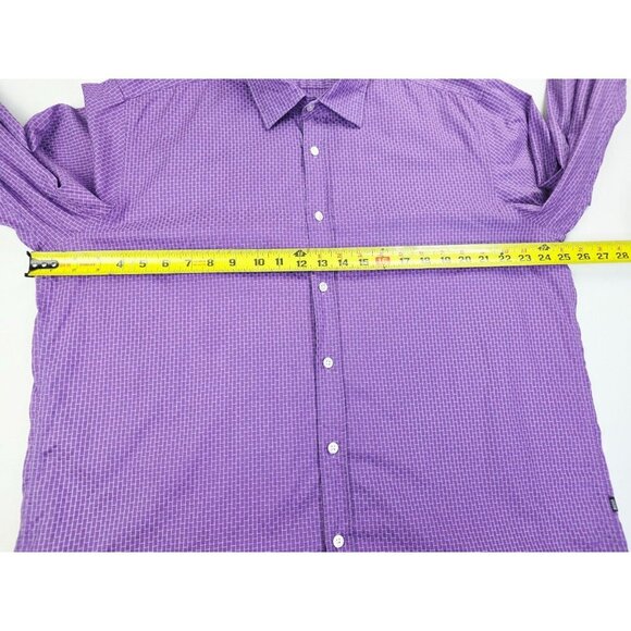 Hugo Boss Size 2XL Mens Purple White Pattern Long Sleeve Logo Tag Cotton Shirt - Picture 3 of 10